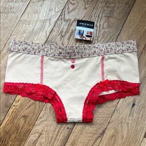 Women's Cream and Red Lace Panties